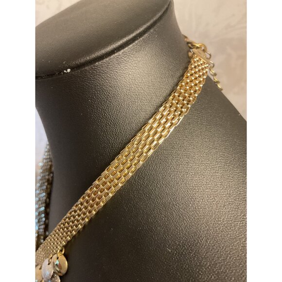 Gold-Tone Statement Necklace With Silver & Gold Disk Adjustable Chain Layered De - Picture 4 of 5